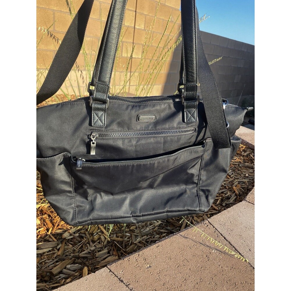 Baggallini Black Bowery Tote Bag Shoulder Bag Nylon 13”x11” Travel Bag RFID